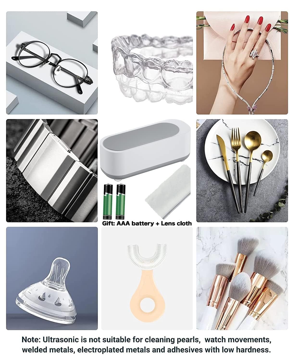 Ultrasonic Jewelry Cleaner Portable Professional Mini Household Ultrasonic Cleaning Machine for Jewelry, Eyeglasses, Watches, Rings, Retainer, Coins Ultrasonic Vibration Machine