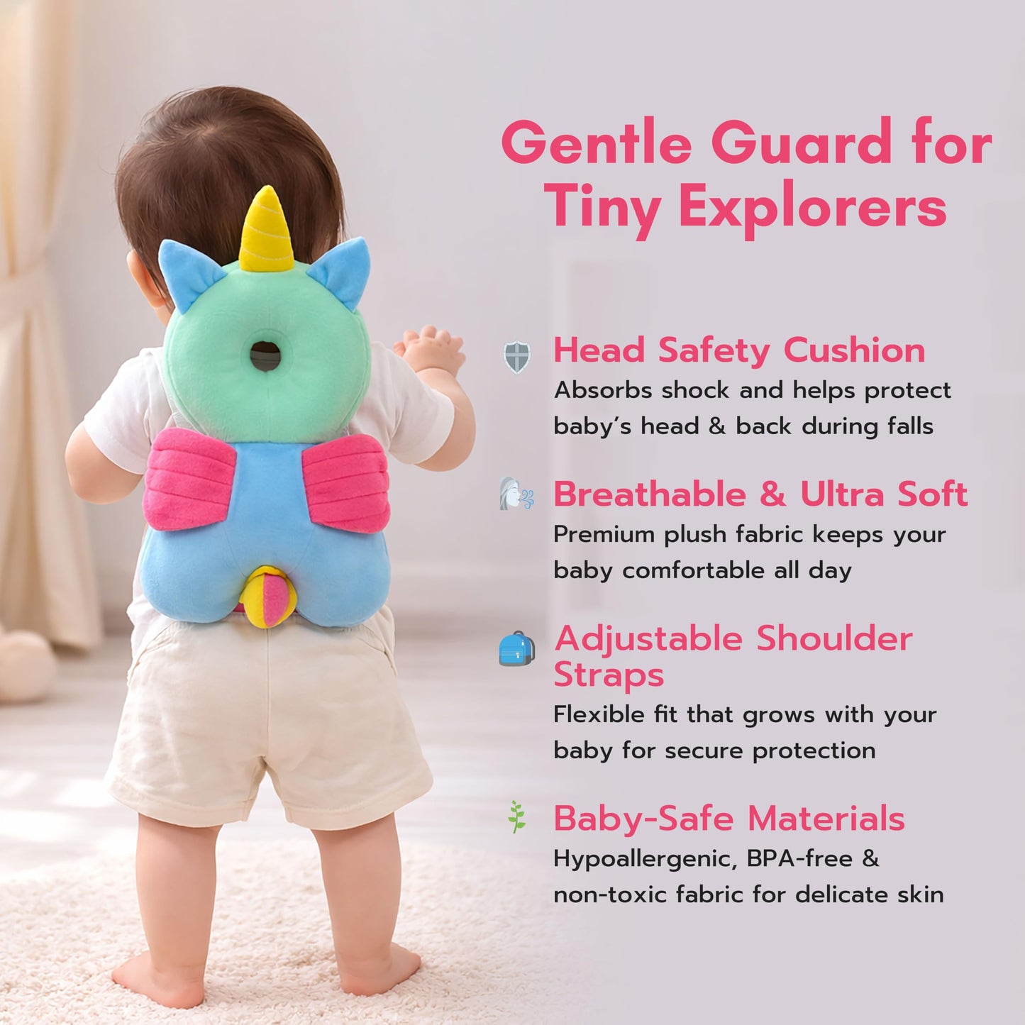Baby Head Protector Backpack Cushion – Turtle Design | Anti-Fall Head Safety Pad for Babies | Soft Plush Toddler Head Protection Guard for Crawling & Walking (6–24 Months)