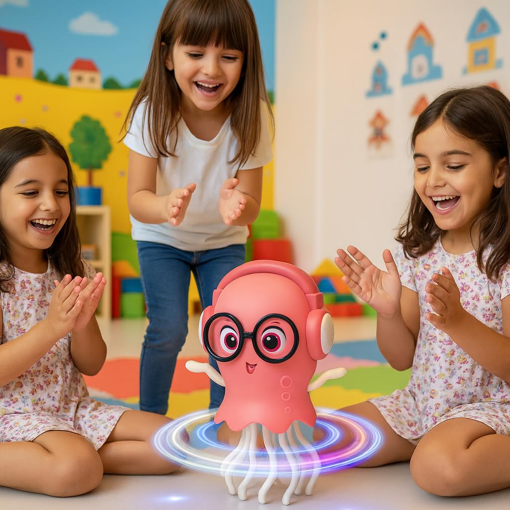 Sparshs Dancing Jellyfish Toy for Kids - Interactive Musical Crawling with LED Lights, 360° Rotation, Obstacle Avoidance - Educational Sensory for Baby Boys Girls 1+ Year Birthday Gift