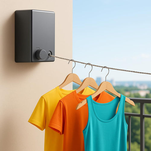 Retractable Clothesline Wall Mounted | Single Line 4.2 Meter Wire | Heavy Duty 20 Kg Load | Plastic & Metal | Bathroom, Balcony, Indoor Use (Black)