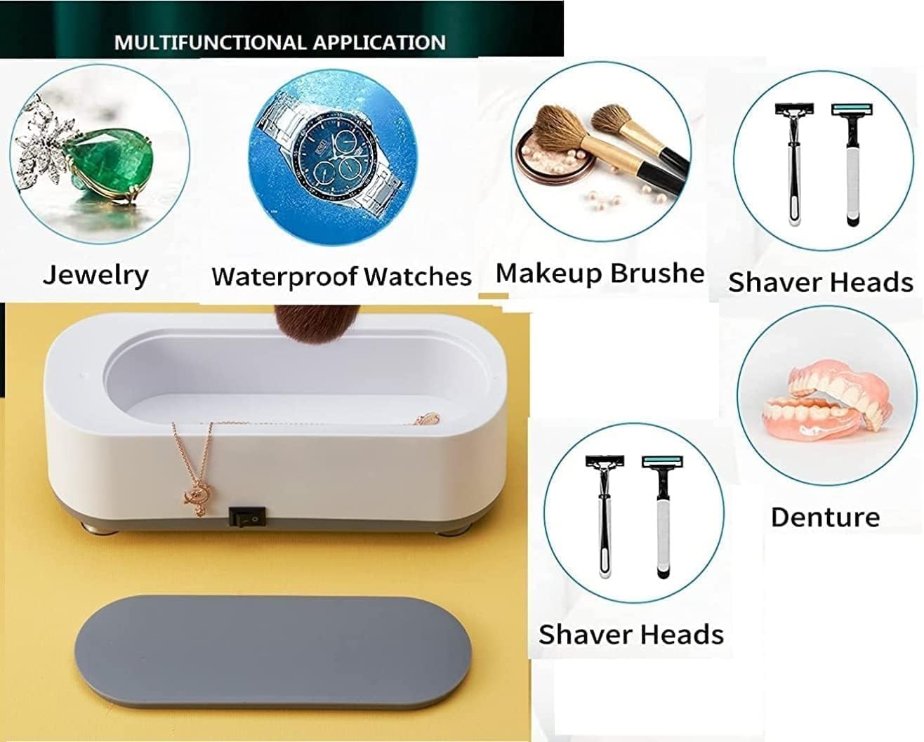 Ultrasonic Jewelry Cleaner Portable Professional Mini Household Ultrasonic Cleaning Machine for Jewelry, Eyeglasses, Watches, Rings, Retainer, Coins Ultrasonic Vibration Machine