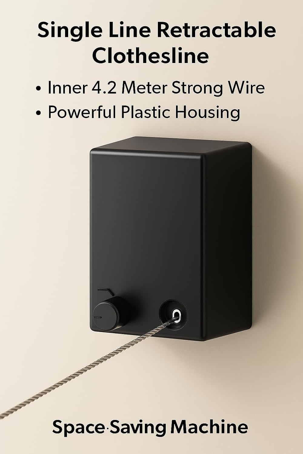 Retractable Clothesline Wall Mounted | Single Line 4.2 Meter Wire | Heavy Duty 20 Kg Load | Plastic & Metal | Bathroom, Balcony, Indoor Use (Black)