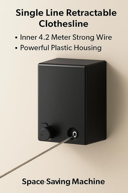 Retractable Clothesline Wall Mounted | Single Line 4.2 Meter Wire | Heavy Duty 20 Kg Load | Plastic & Metal | Bathroom, Balcony, Indoor Use (Black)