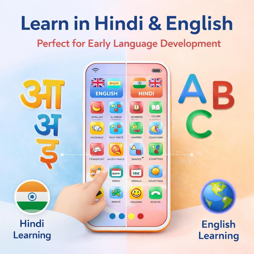Neel Kids Mobile Phone Toy Kids Learning Musical Phone Toy with 28 Interactive Functions Hindi & English Toddler Learning Phone for Boys & Girls Age 2+