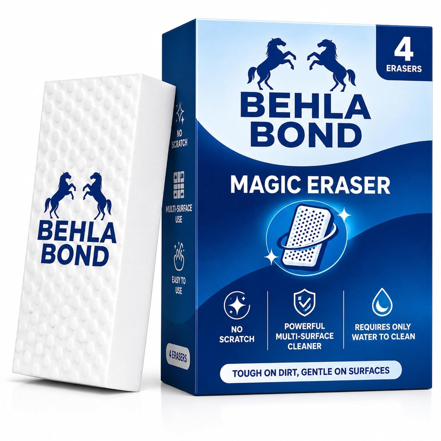 Magic Eraser Sponge 4 Pack | Multi Surface Cleaning Melamine Foam Pad for Wall Marks, Kitchen Tiles, Bathroom Basin, Stain and Scuff Remover