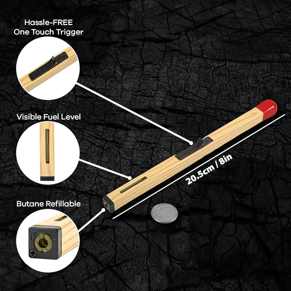 Sajani Match Stick Shaped Butane Lighter, Multipurpose Inflatable Long Handle Gas Burner, Gas Lighter for Kitchens, Smoking, Candles and Outdoor Use (Pack of 1) (Lighter)