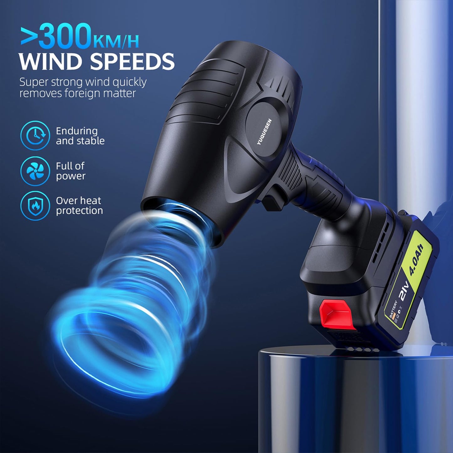 YUQUESEN 980,000 RPM Cordless Leaf Blower - 21V Electric Handheld Leaf Blower with 2×4.0Ah Batteries & Fast Charger - Lightweight for Patio, Lawn, Yard, Deck Cleaning - Light Black
