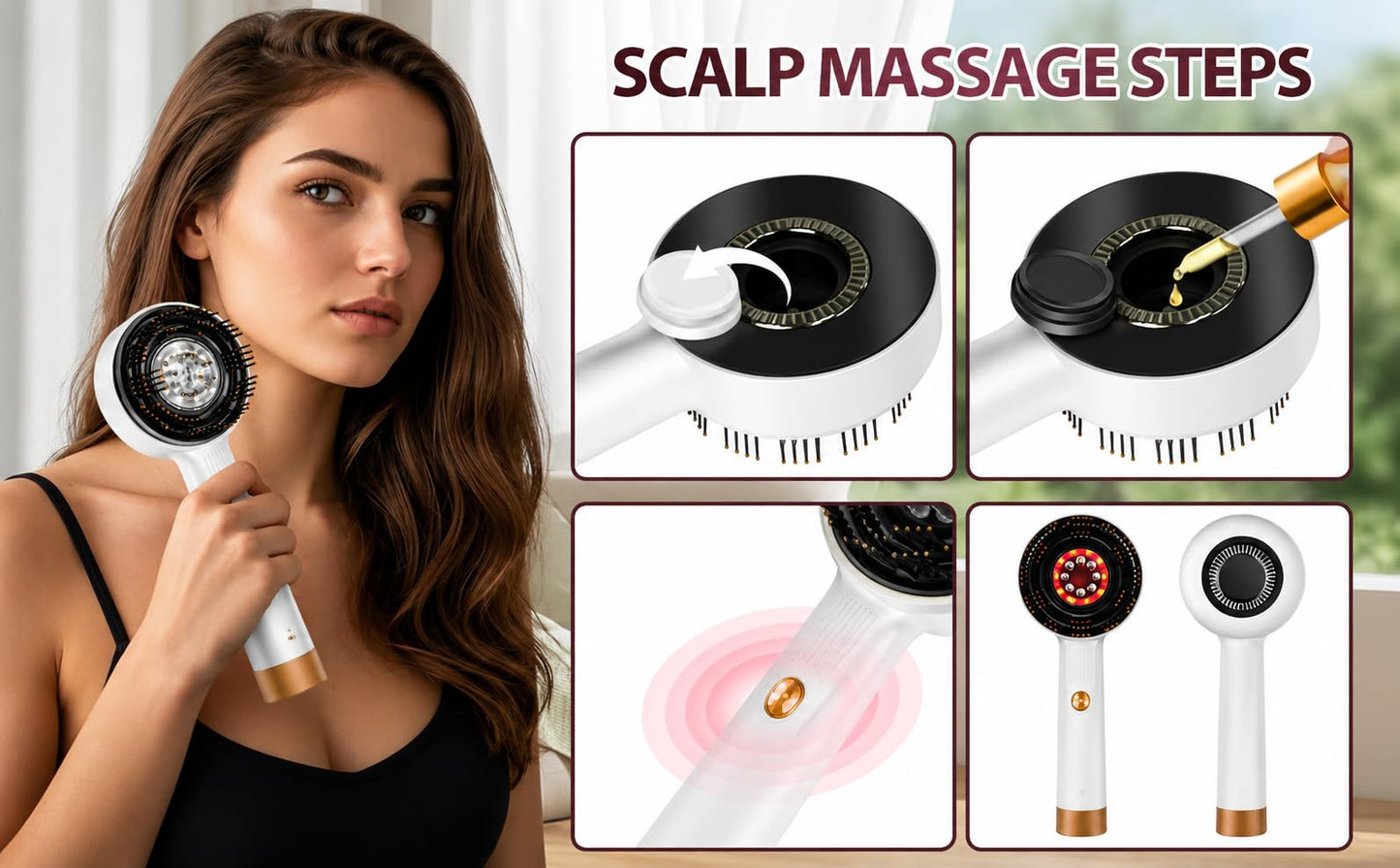 Electric Scalp Massager Comb with Hair Oil Applicator, 2-in-1 Hair & Scalp Care Device, IPX7 Waterproof Deep Shiatsu Massage Brush, Portable Rechargeable Hair Growth Stimulator, Stress Relief & Relaxation Tool for Men & Women (Glacier White)