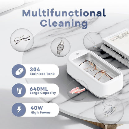 Ultrasonic Jewelry Cleaner Portable Professional Mini Household Ultrasonic Cleaning Machine for Jewelry, Eyeglasses, Watches, Rings, Retainer, Coins Ultrasonic Vibration Machine