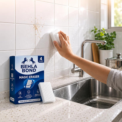 Magic Eraser Sponge 4 Pack | Multi Surface Cleaning Melamine Foam Pad for Wall Marks, Kitchen Tiles, Bathroom Basin, Stain and Scuff Remover