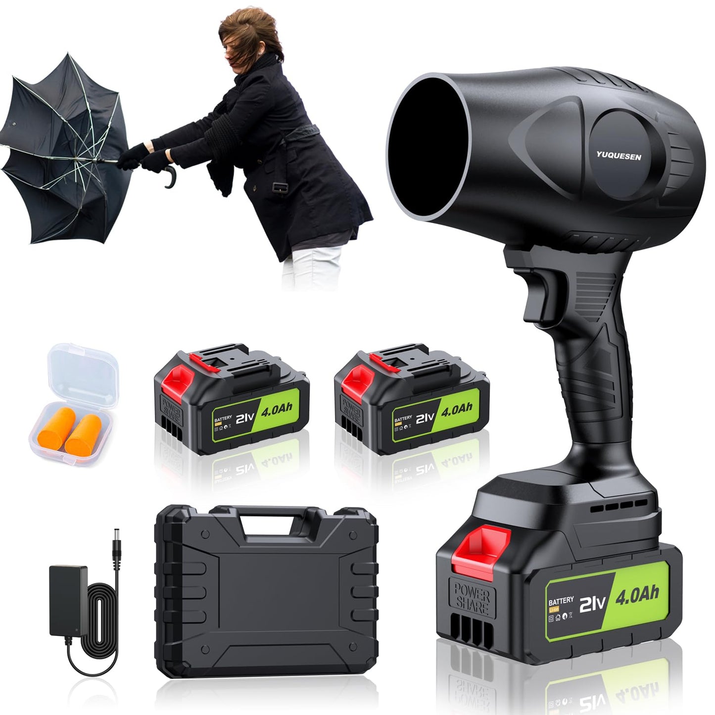 YUQUESEN 980,000 RPM Cordless Leaf Blower - 21V Electric Handheld Leaf Blower with 2×4.0Ah Batteries & Fast Charger - Lightweight for Patio, Lawn, Yard, Deck Cleaning - Light Black