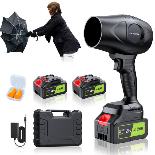 YUQUESEN 980,000 RPM Cordless Leaf Blower - 21V Electric Handheld Leaf Blower with 2×4.0Ah Batteries & Fast Charger - Lightweight for Patio, Lawn, Yard, Deck Cleaning - Light Black