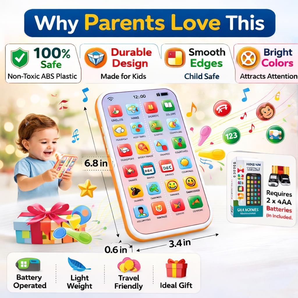 Neel Kids Mobile Phone Toy Kids Learning Musical Phone Toy with 28 Interactive Functions Hindi & English Toddler Learning Phone for Boys & Girls Age 2+