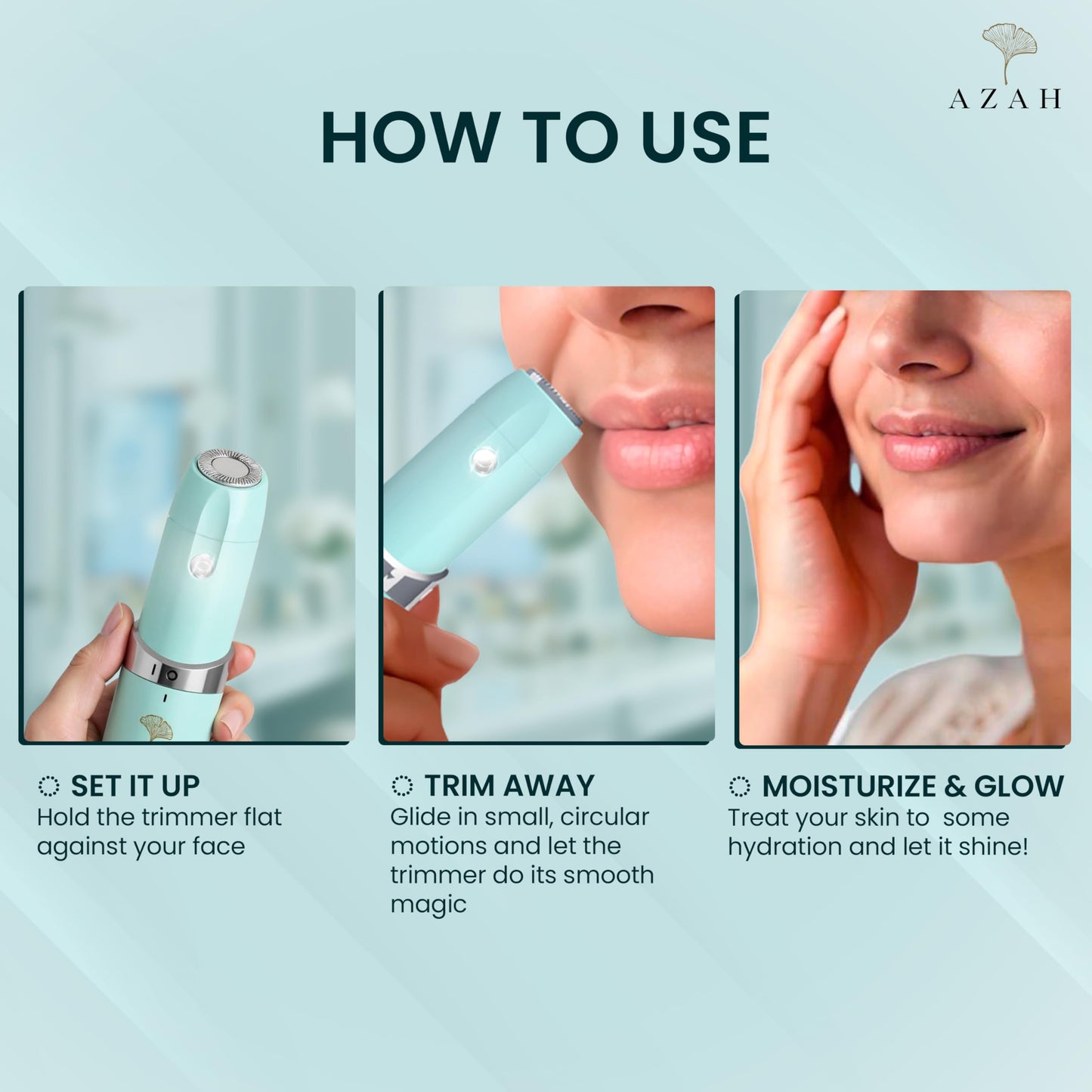 Azah Facial Hair Removal Machine | Electric Face Trimmer for Woman | Quick, Instant, Gentle & Painless Face Hair Remover for Women | Face, Upper Lips, Chin, Peach Fuzz and Eyebrow Trimmer