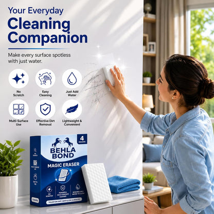 Magic Eraser Sponge 4 Pack | Multi Surface Cleaning Melamine Foam Pad for Wall Marks, Kitchen Tiles, Bathroom Basin, Stain and Scuff Remover