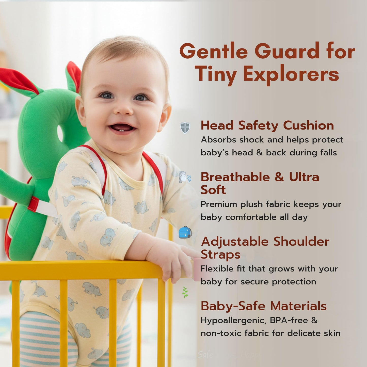 Baby Head Protector Backpack Cushion – Turtle Design | Anti-Fall Head Safety Pad for Babies | Soft Plush Toddler Head Protection Guard for Crawling & Walking (6–24 Months)