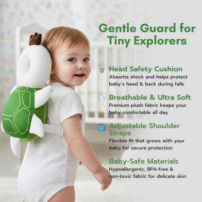 Baby Head Protector Backpack Cushion – Turtle Design | Anti-Fall Head Safety Pad for Babies | Soft Plush Toddler Head Protection Guard for Crawling & Walking (6–24 Months)