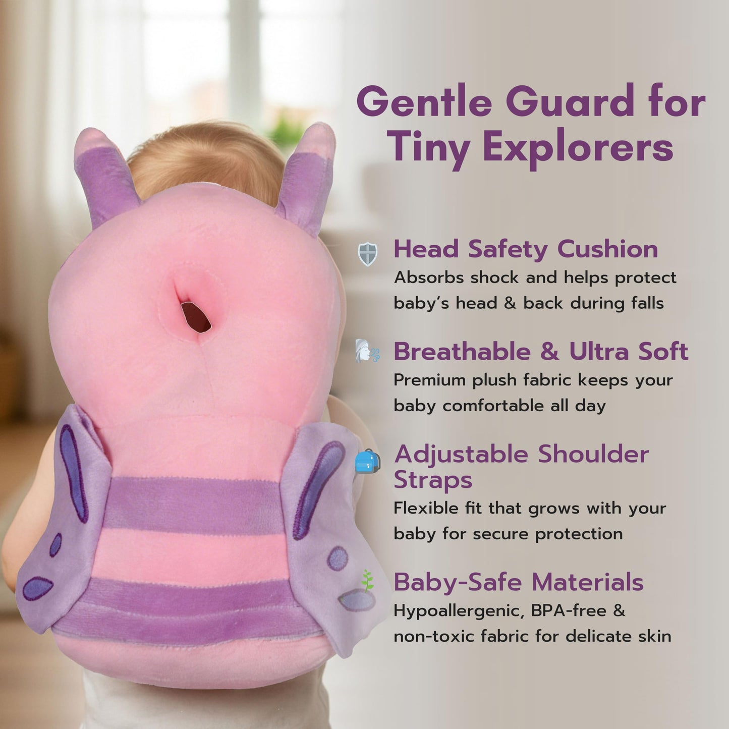 Baby Head Protector Backpack Cushion – Turtle Design | Anti-Fall Head Safety Pad for Babies | Soft Plush Toddler Head Protection Guard for Crawling & Walking (6–24 Months)