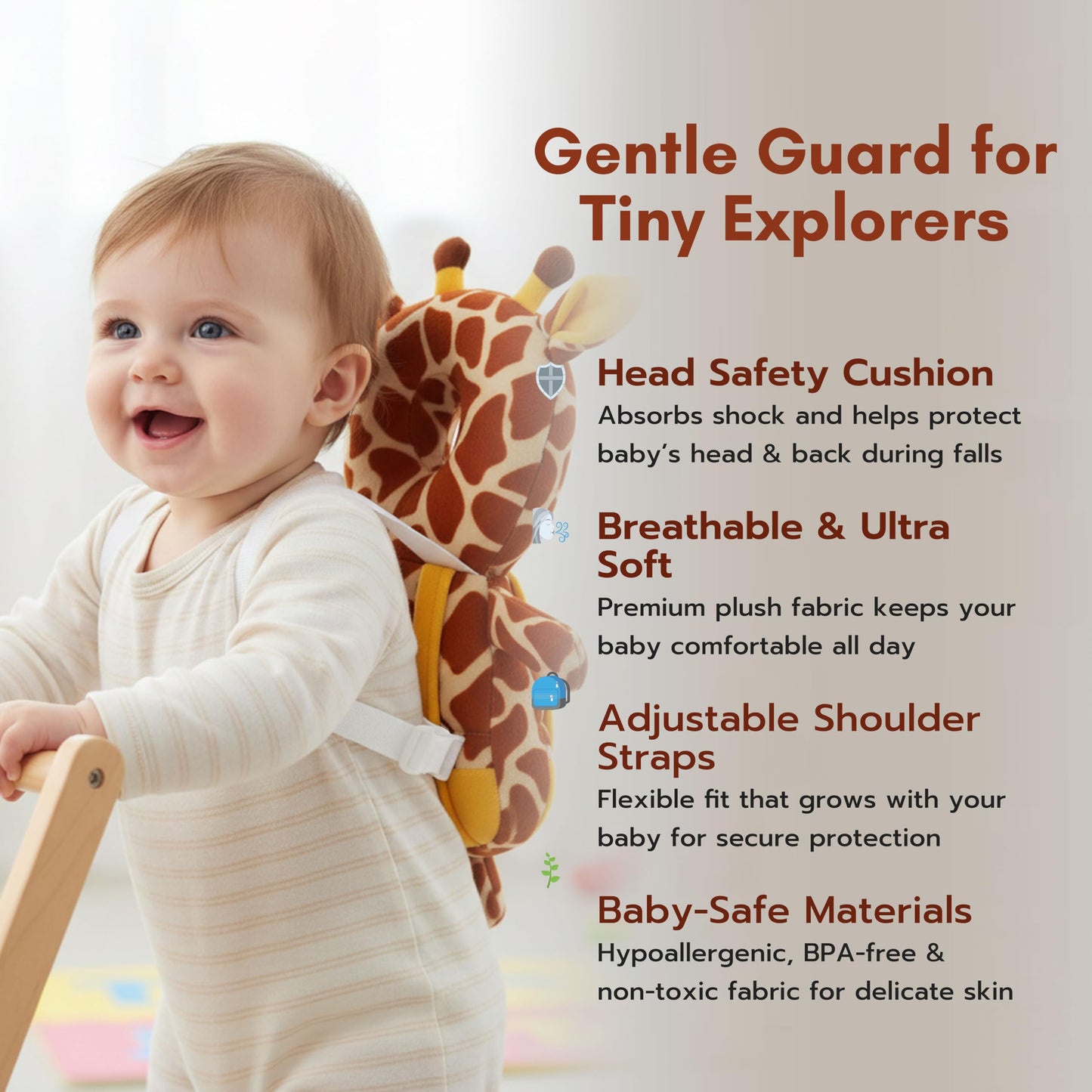 Baby Head Protector Backpack Cushion – Turtle Design | Anti-Fall Head Safety Pad for Babies | Soft Plush Toddler Head Protection Guard for Crawling & Walking (6–24 Months)