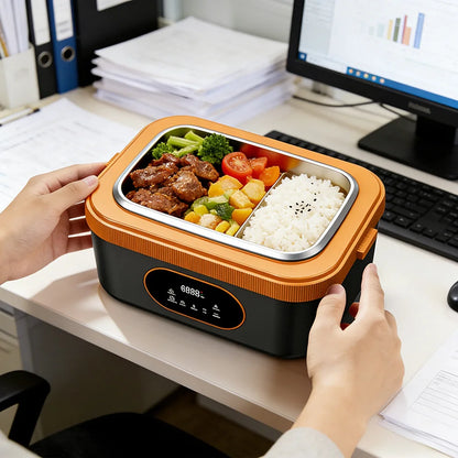 60W Cordless Electric Lunch Box for Adults, 7.4V Battery Powered Smart Self-Heating Lunchboxes Warm Food Warmer, 1.5L Food Grade Stainless Steel Leakproof Bento Box for Office Work Camping Travel UK Stock
