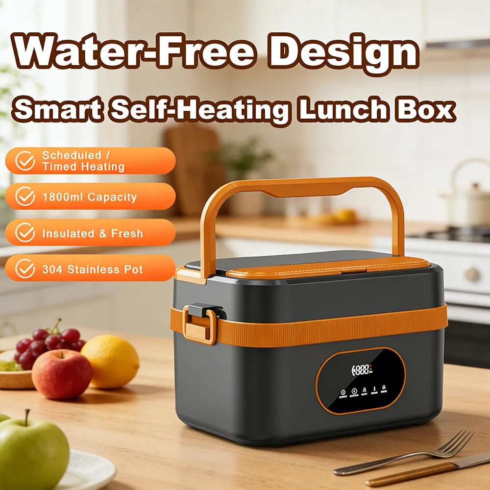60W Cordless Electric Lunch Box for Adults, 7.4V Battery Powered Smart Self-Heating Lunchboxes Warm Food Warmer, 1.5L Food Grade Stainless Steel Leakproof Bento Box for Office Work Camping Travel UK Stock