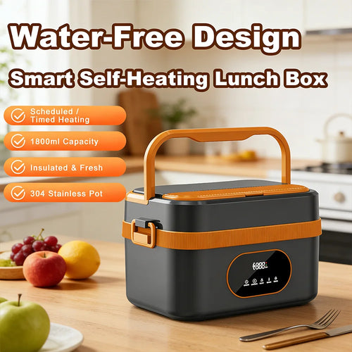 60W Cordless Electric Lunch Box for Adults, 7.4V Battery Powered Smart Self-Heating Lunchboxes Warm Food Warmer, 1.5L Food Grade Stainless Steel Leakproof Bento Box for Office Work Camping Travel UK Stock