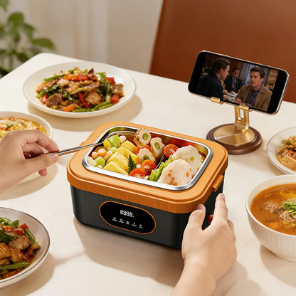 60W Cordless Electric Lunch Box for Adults, 7.4V Battery Powered Smart Self-Heating Lunchboxes Warm Food Warmer, 1.5L Food Grade Stainless Steel Leakproof Bento Box for Office Work Camping Travel UK Stock