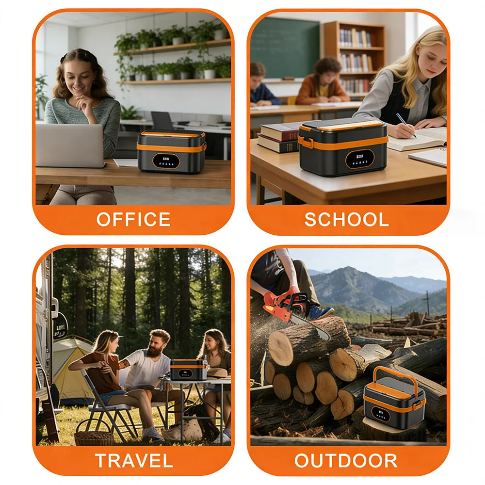 60W Cordless Electric Lunch Box for Adults, 7.4V Battery Powered Smart Self-Heating Lunchboxes Warm Food Warmer, 1.5L Food Grade Stainless Steel Leakproof Bento Box for Office Work Camping Travel UK Stock