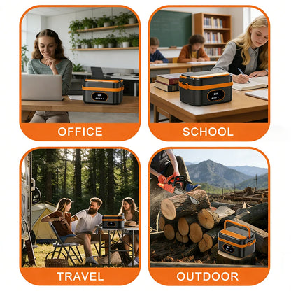 60W Cordless Electric Lunch Box for Adults, 7.4V Battery Powered Smart Self-Heating Lunchboxes Warm Food Warmer, 1.5L Food Grade Stainless Steel Leakproof Bento Box for Office Work Camping Travel UK Stock