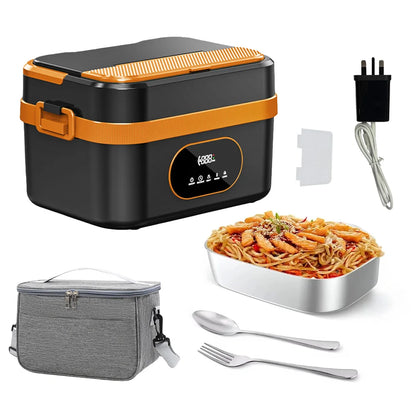60W Cordless Electric Lunch Box for Adults, 7.4V Battery Powered Smart Self-Heating Lunchboxes Warm Food Warmer, 1.5L Food Grade Stainless Steel Leakproof Bento Box for Office Work Camping Travel UK Stock