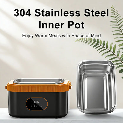 60W Cordless Electric Lunch Box for Adults, 7.4V Battery Powered Smart Self-Heating Lunchboxes Warm Food Warmer, 1.5L Food Grade Stainless Steel Leakproof Bento Box for Office Work Camping Travel UK Stock