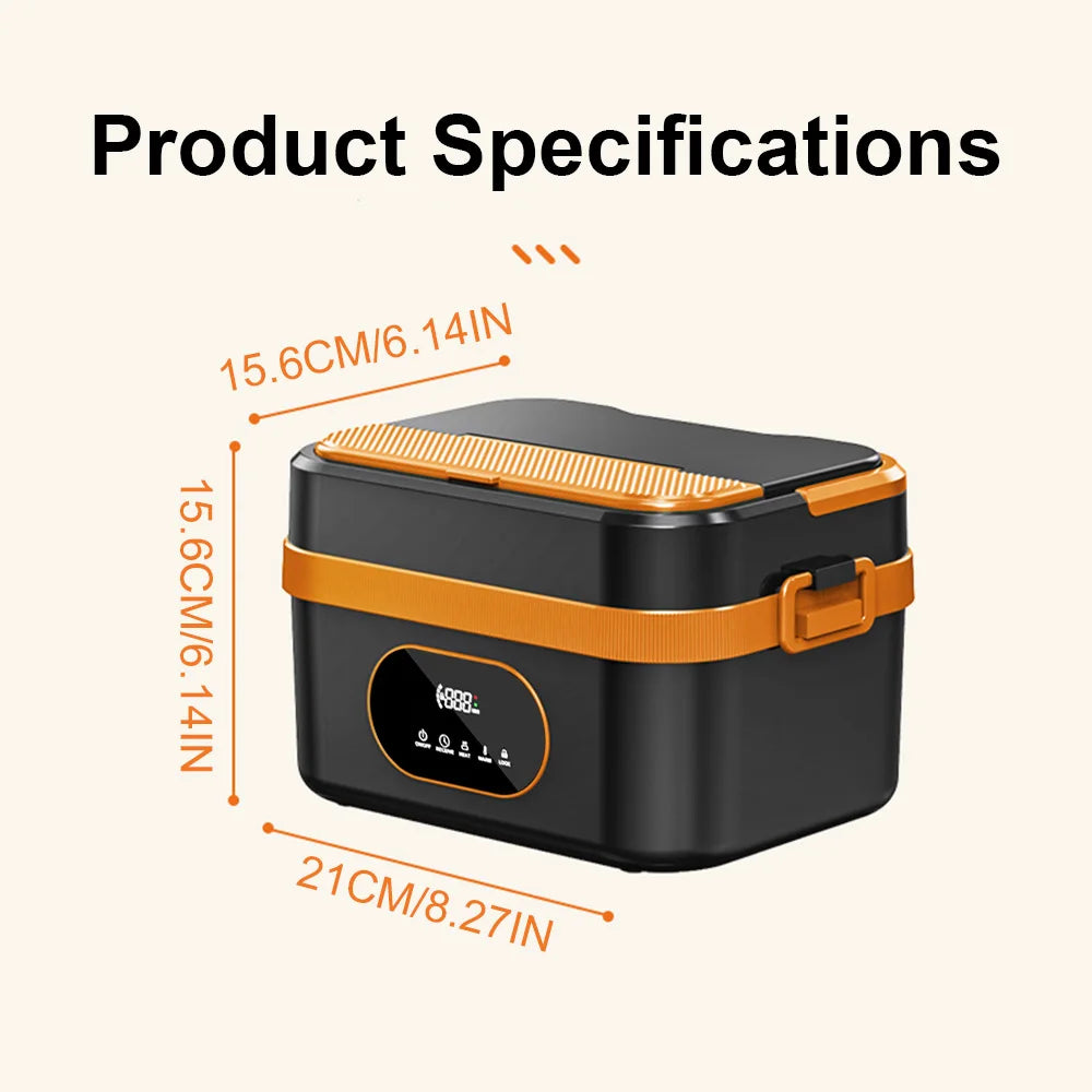 60W Cordless Electric Lunch Box for Adults, 7.4V Battery Powered Smart Self-Heating Lunchboxes Warm Food Warmer, 1.5L Food Grade Stainless Steel Leakproof Bento Box for Office Work Camping Travel UK Stock