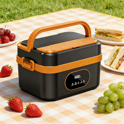 60W Cordless Electric Lunch Box for Adults, 7.4V Battery Powered Smart Self-Heating Lunchboxes Warm Food Warmer, 1.5L Food Grade Stainless Steel Leakproof Bento Box for Office Work Camping Travel UK Stock