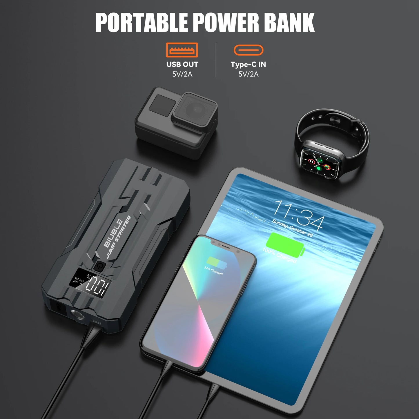 BIUBLE Car Jump Starter 3000A Peak 25000mAh 12V Auto Booster Battery Charger Jumper Box Power Bank Car Battery Starter