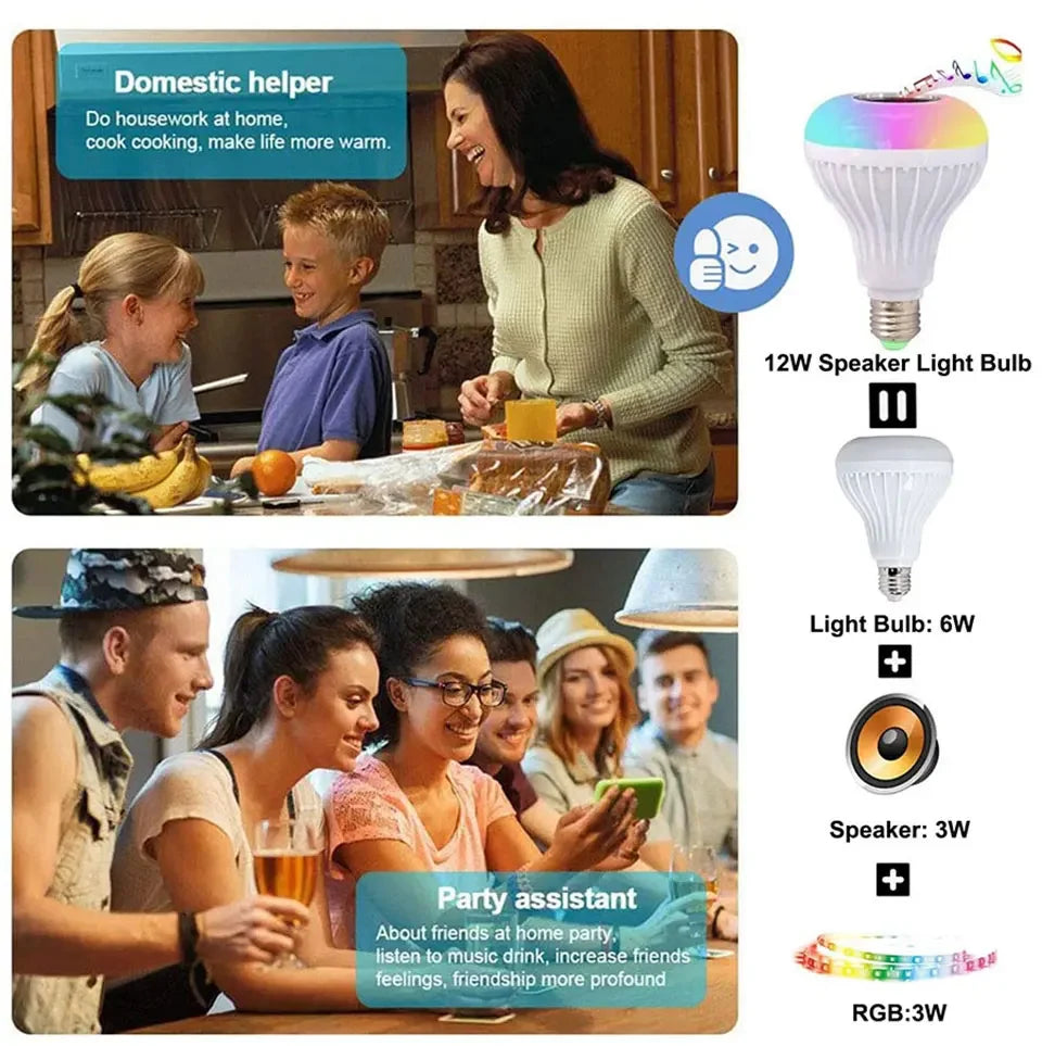 E27 Bluetooth Music Bulb With Speaker Remote Control LED Bulb DJ Disco Light Dimmable Lamp For Home Living Room Party Decor