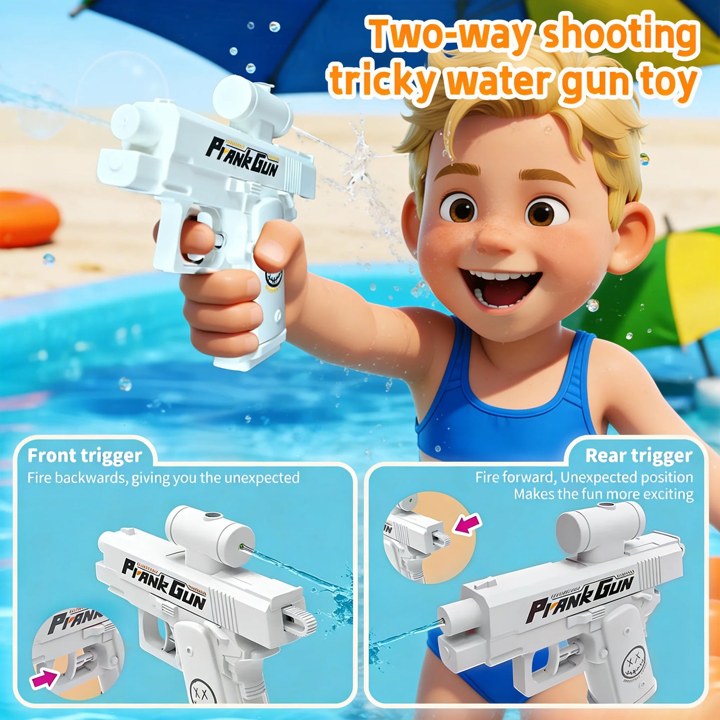 Two-Way Reverse Water Gun Prank Toys Mini Portable Squirt Gun for Kids Adults Summer Pool Beach Water Fight Stress Relief Gifts