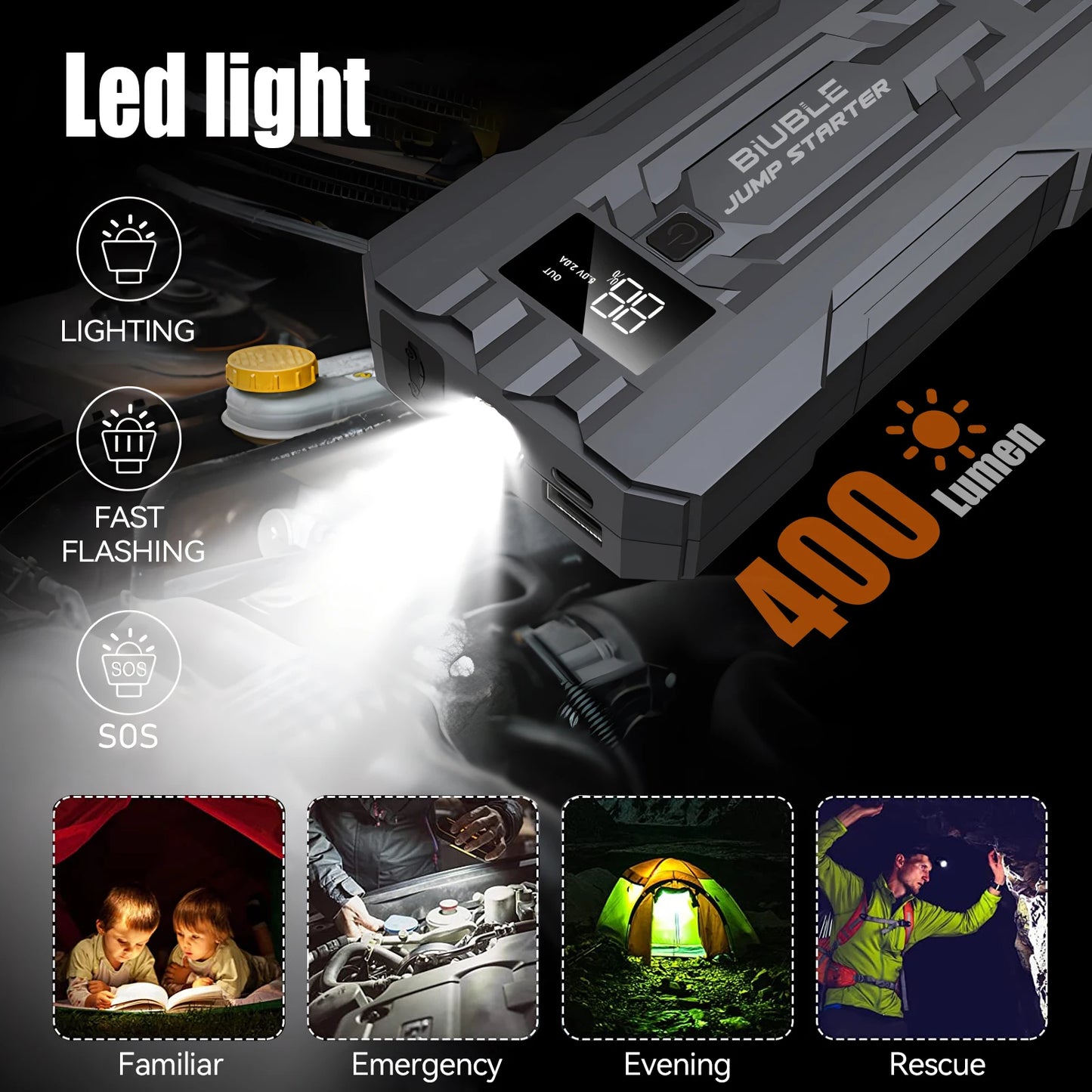 BIUBLE Car Jump Starter 3000A Peak 25000mAh 12V Auto Booster Battery Charger Jumper Box Power Bank Car Battery Starter