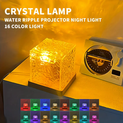 Ocean Wave Aurora Projector Light Remote 16 Colors RGB Dimmable Water Ripple Flame Crystal Lamp for Living Room Study Bedroom