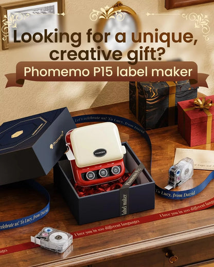 Phomemo P15 Gift Label Printer Label Printer Ribbon Label Printer Bluetooth-enabled Printing Rechargeable for Name Tag
