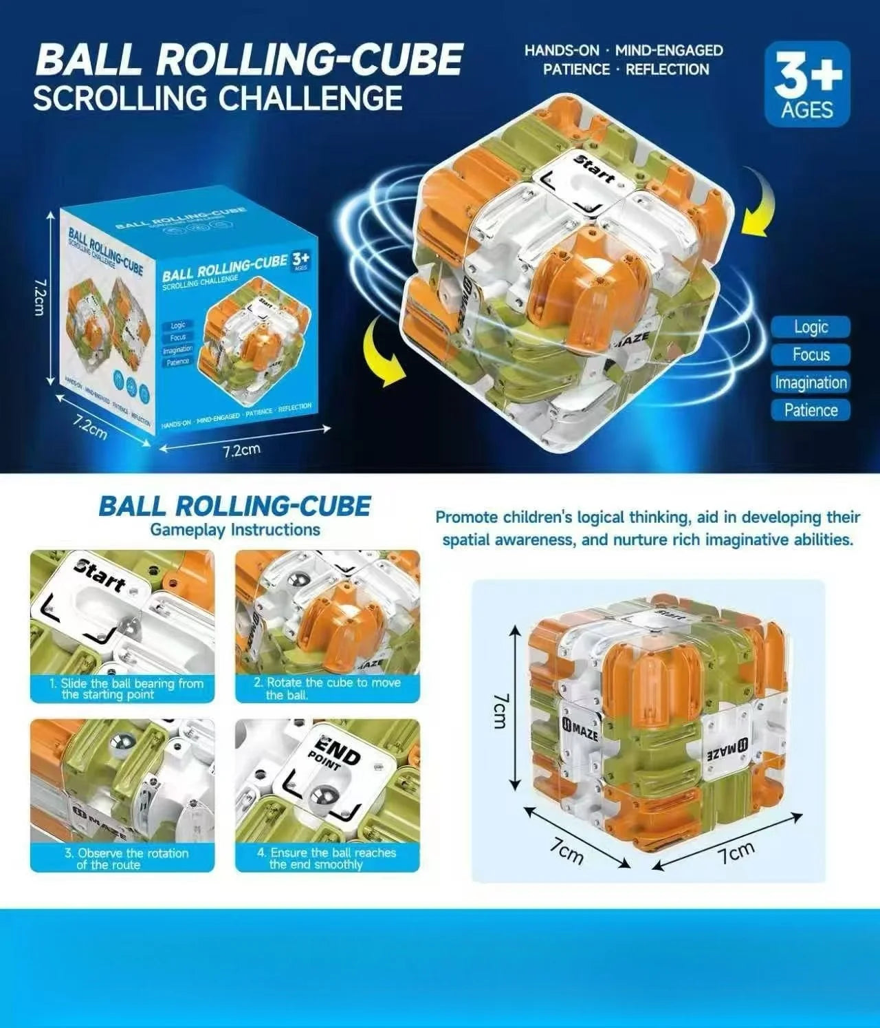 3D Labyrinth Puzzles Maze Cube Puzzle Gravity Three-Dimensional Brain Teaser Ball for Stress Relief Game Gift for Adults Teens